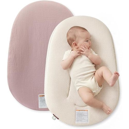 Momcozy Baby Lounger, Infant Support Cushion with Soft Breathable Natural Cotton Cover, Great for Newborns, Portable & Machine Washable,Soft Taupe