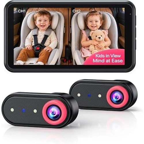 LUCKVIEW Double Car Camera for 2 Baby, 3-Step Setup Baby Car Monitor