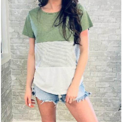 Nursing T-Shirt- 3 Block Colorblock- Green