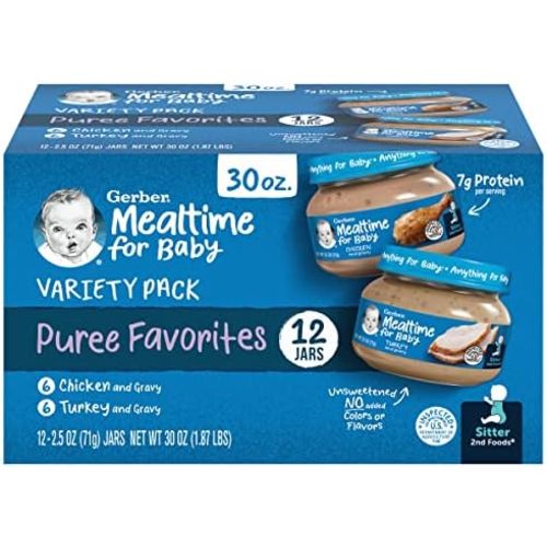 Gerber Stage 2 Chicken and Turkey Variety Pack Puree, 2.5 Oz, 12 Pack
