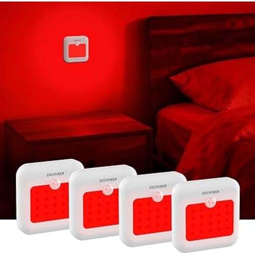 Red Light Motion Sensor Night Lights Rechargeable Battery Red Light Stick-on Magnetic Red Lights Sleep Aid Red Night Light for Bathroom, Bedroom, Hallway, Kids Room, Camping, 4 Pack