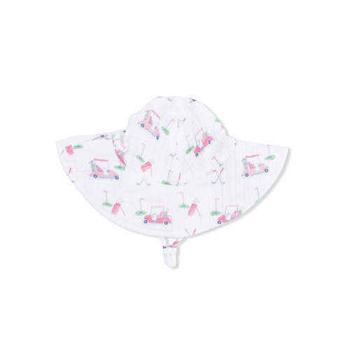 Muslin Wide Brim Sunhat, Baby Golf Carts Pink