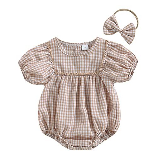 Douhoow Infant Baby Girl Plaid Romper Baby Sweatshirt Romper Ruffle Festival Clothes Fall Winter Outfits with Headband