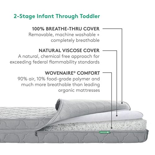Newton Baby Crib Mattress - Infant & Toddler Mattress, Baby Bed Mattress for Crib, Dual-Layer, Safe, Breathable & Washable Crib Mattress, Removable Cover, Deluxe 5.5 inch-thick Cushion, Moonlight Grey