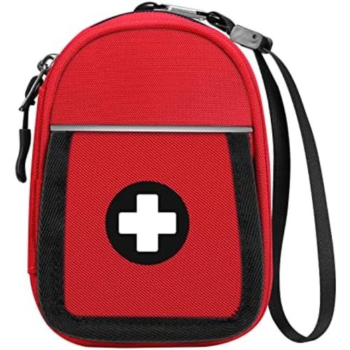 SITHON Insulated Medicine Carrying Case Bag - Small Travel Medication Organizer Emergency Medical Pouch Holds Auvi Q, Nasal Spray, Allergy Meds, Asthma Inhaler Case, Red