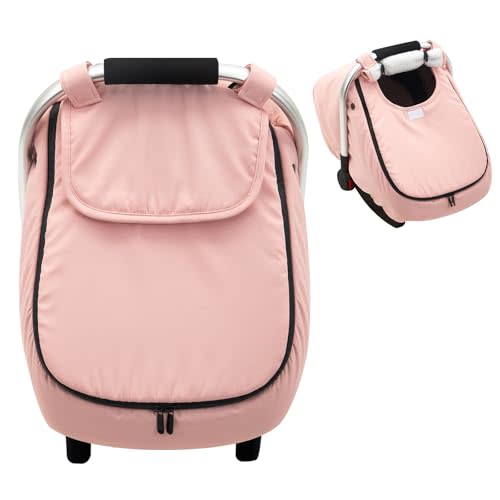 Winter Car Seat Cover Baby Gril, Infant Car Seat Cover with Soft Fleece Lined, Warm Carseat Covers with Side Breathable Vents, Universal Cold Weather Shield for Newborn Shower Party