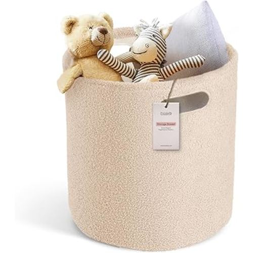PUTSKA Basket – Round Storage for Clothes – Soft Baby Girl Basket for Nursery, Kids Room, Bedroom, Living Room – Large, Cream