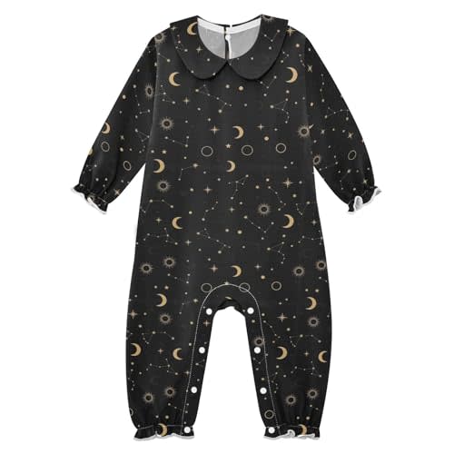 Emelivor Astronomy Stars Moons Black Baby Girl Romper Clothes One Piece Playsuit for Baby Girl Winter Long Sleeve Outfits,3M