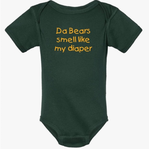 Campus Originals Packers the Bears Smell Like My Diaper Funny Parents Gift Fan Baby Bodysuit