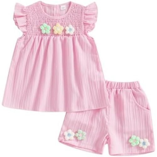 Toddler Baby Girl Outfits Floral Summer Clothes Infant Spring Waffle Short Sleeve Shirt Tops Cute Shorts Set