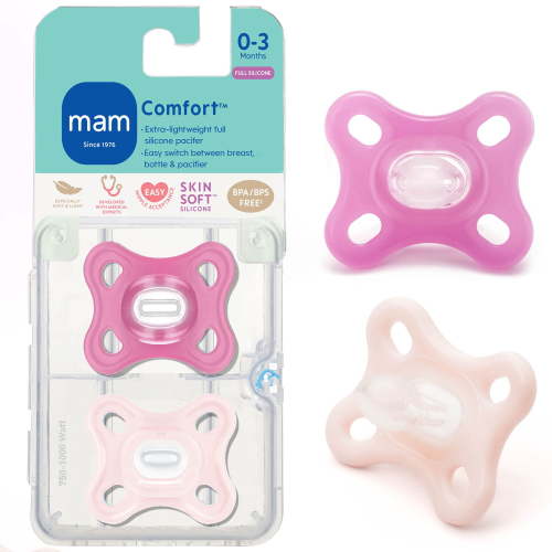 MAM Comfort Pacifier 0-3 Months, Lightweight Silicone, Orthodontic Design, 2 Pack