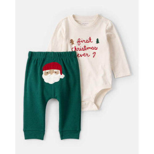 Baby 2-Piece My First Christmas Long-Sleeve Bodysuit & Pant Set - Cream/Green - Carter's | Carter's