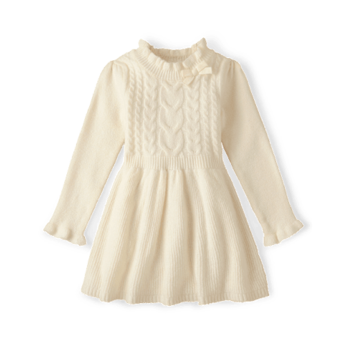Girls Cable Knit Mock Neck Sweater Dress - Royal Christmas - Cream