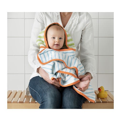 STANKA Baby towel with hood, light blue, green - 24x49 " - IKEA