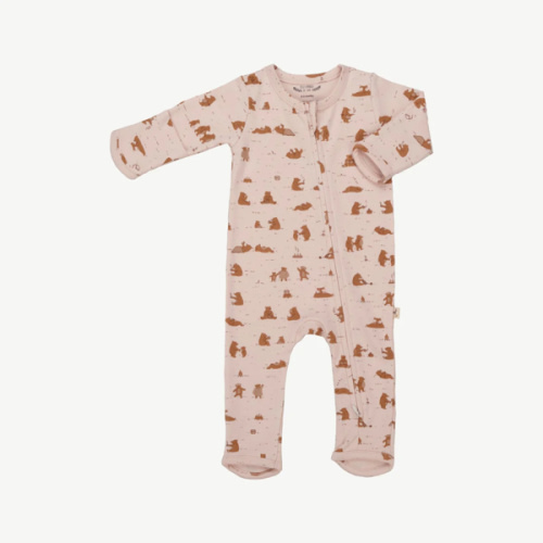 0-3 months Zippered Jumpsuit - Cozy Bears Soft Peach
