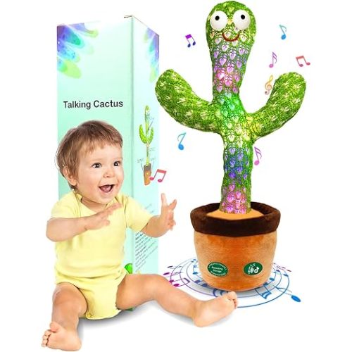 Pbooo Talking Dancing Cactus Toy for Baby, Repeats What You Say & Recording, 120 Songs Interactive Musical Toy with Volume Control, Light Up Tummy Time Infant Toys for 6 12 Months, 1 Year Old Gifts