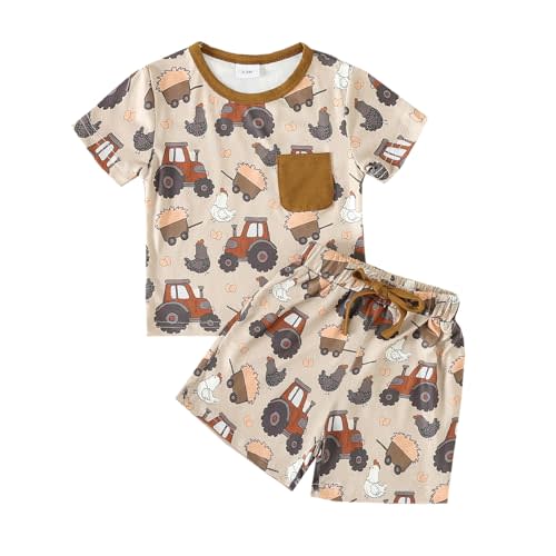 Ursobutegl Toddler Baby Boy Summer Clothes Country Farm Short Sleeve Western T-Shirt Tops Jogger Shorts Set