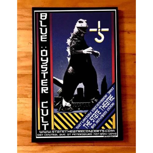 BLUE OYSTER CULT rare signed gig poster by artist Adam Turkel Florida Heavy metal Classic Rock Godzilla Stoner 70s State Theatre