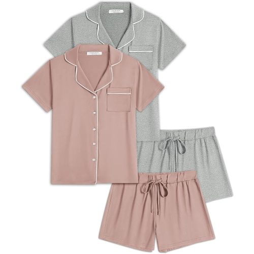 Ekouaer Womens Pajamas Set 2 Pack Button Down Summer Sleepwear Short Sleeve Comfy Pjs Loungewear Set