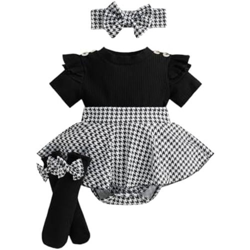 Giraropa Newborn Baby Girl Clothes Smocked Bubble Romper Dress + Socks + Headband Cute Spring Summer Baby Girl Clothes