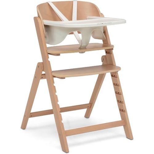 Delta Children Crave 4-in-1 Convertible High Chair – Folds Flat, FSC Certified Beech Wood Frame, Grows from Baby to Adult, Magnetic Buckle & Dishwasher-Safe Tray – Natural