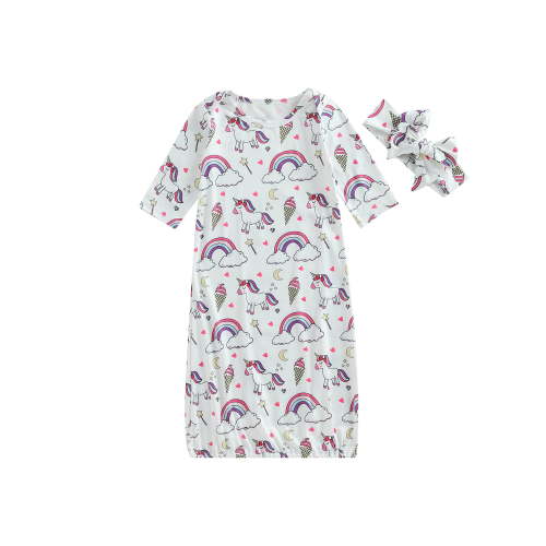 Wassery Infant Baby Pajama Dress Newborn Girls Long Sleeve Cute Cartoon Print Sleeper Gown Outfits