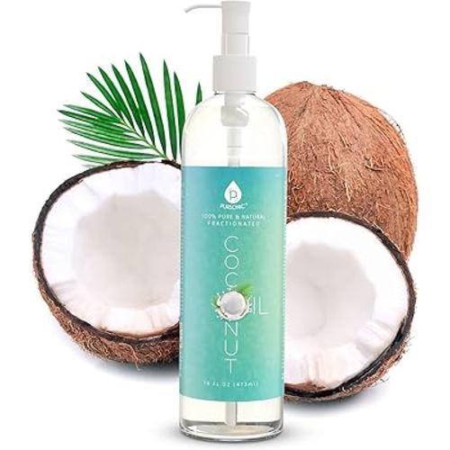Pursonic Pure Unscented Fractionated Coconut Oil - 16 Oz Multipurpose Oil for Skin, Hair, Body Massage & Makeup Removal - Carrier Oil for Essential Oils and Aromatherapy