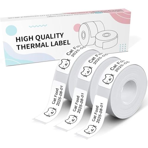 N12 Label Maker Tape N12 Labels, Black on White Thermal Paper Self-Adhesive Label Tape Refill, 14x40mm (0.55"x1.57") 180 Labels/Roll, 3-Roll, White