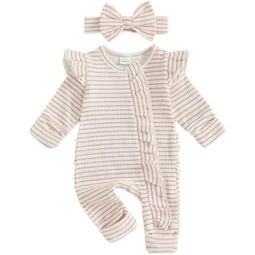 Adobabirl Baby Girl Coming Home Outfit Newborn Ruffle Onesie Long Sleeve Ribbed Romper Jumpsuit Cute Clothes+Headband