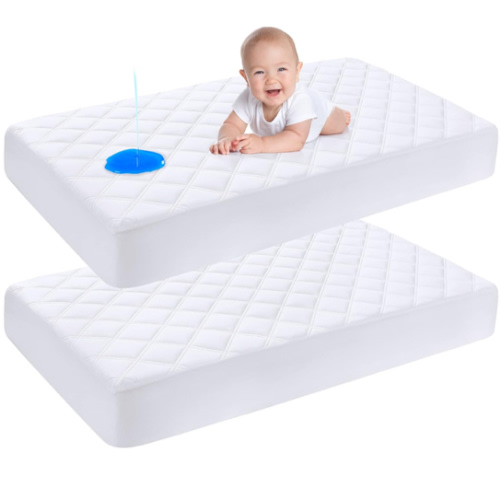 Yoofoss Waterproof Crib Mattress Protector 2 Pack, Quilted Crib Mattress Pad Cover Ultra Soft and Breathable, Machine Washable Toddler Mattress Protector for Standard Baby Crib Size 52''x28''