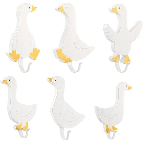 6 Pcs Decorative Goose Wall Hooks Kids Wooden Goose Baby Nursery Hooks Cute White Towel Hanger for Childs Nursery Bathroom Bedroom Home Decor