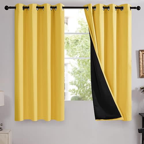 Deconovo 100% Blackout Curtains - 2 Layers, Thermal Insulated, Noise-Reducing Drapes - Bedroom, Nursery, Home Theater - Energy-Efficient & Oeko-TEX Certified - Yellow, 52W x 84L Inch