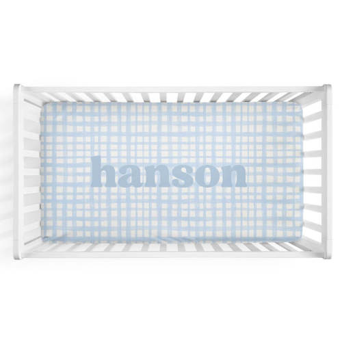 Baby Blue Plaid Personalized Crib Sheet