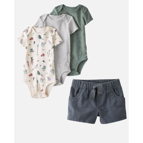 4-Pack Organic Cotton Bodysuits and Drawstring Shorts - 3M