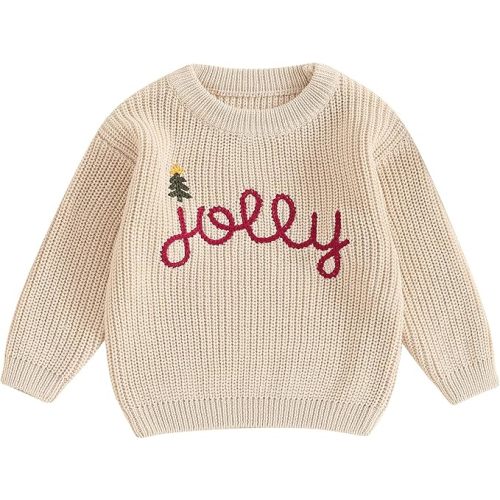 Toddler Boy Girl Christmas Outfit Embroidery Knit Sweater Oversized Crewneck Pullover Sweatshirt Fall Winter Clothes