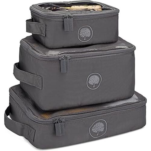 Parker Baby Co. Lightweight Packing Cube Set 3-Pack | Collapsible, Durable, Mesh & Clear Top | Travel Organizer for Diaper Bags, Luggage - Smoke/Harbor Gray Stripe