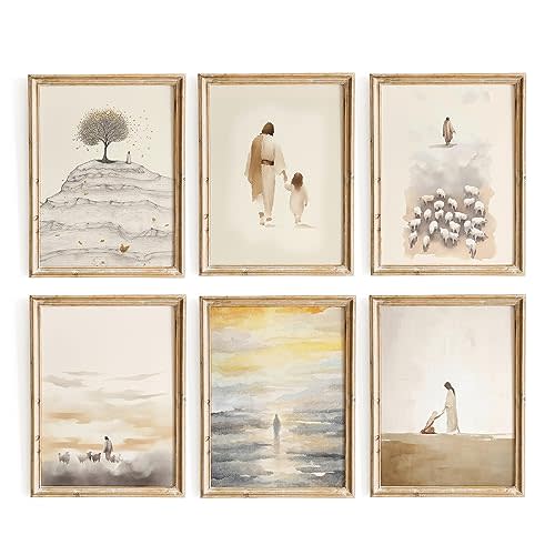 ESSEN Life Christian Wall Art Set of 6, Jesus Wall Decor, Bible Stories Scripture Wall Art, Christian Wall Decor, Christian Home Decor, Christian Gifts for Women (8"x10" UNFRAMED)