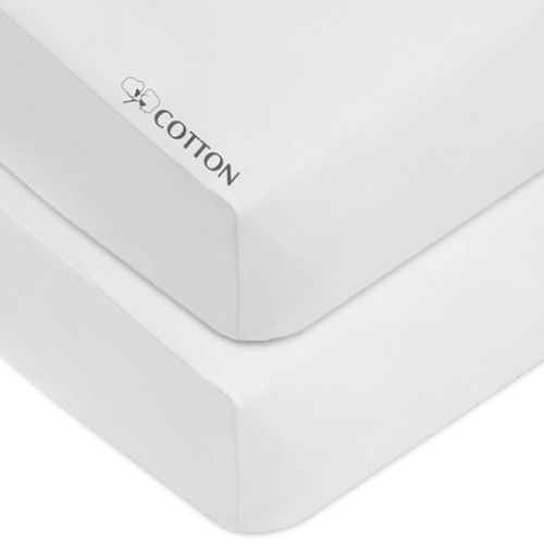 American Baby Company 2 Pack 100% Natural Cotton Fitted Crib Sheets 52" x 28" - Soft, Breathable, Hypoallergenic & Gentle Toddler Bed Sheets, White, Neutral for Boys & Girls