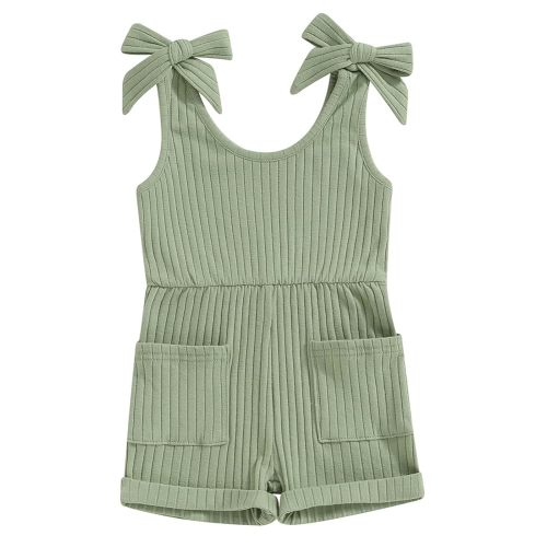 TheFound Baby Girl Summer Outfit Ribbed Tank Top Infant Baby Jumpsuit Button Down Toddler Girl Rompers Clothing 0-5T (A Pea Green, 18-24 Months)