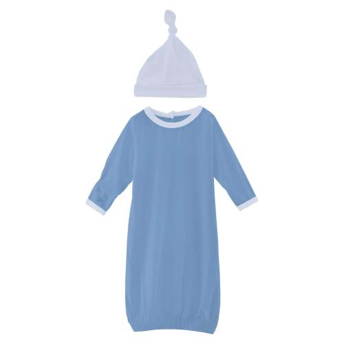 Layette Gown &amp; Single Knot Hat Set in Dream Blue with Dew