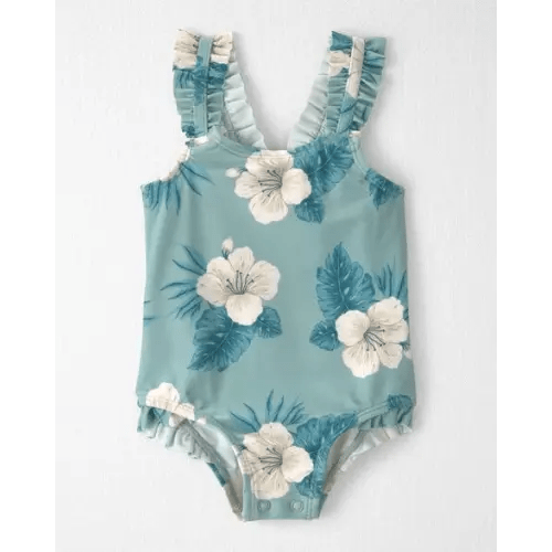Baby Girl Recycled Ruffle 1-Piece Swimsuit in Blue Hibiscus - Little Planet | Carter's