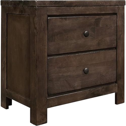 Nightstand with 2 Drawers - Gray Brown Rustic Bedside Table - Modern Bedroom Furniture
