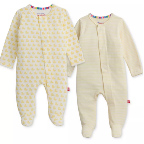 Magneticme Baby Cotton Footed Coveralls, 2 Pack, Yellow Duckies