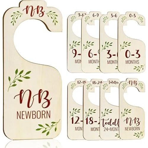 Oslynia 8 Pcs Baby Closet Dividers, Double-Sided Wooden Hangers for Newborn Closet Organizer, Baby Clothes Hangers for Infant Clothes Organizer from Newborn to 24 Months Nursery Decor