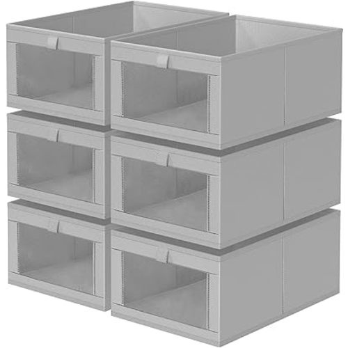 Criusia 6 Pack Linen Closet Organizers and Storage, Large Linen Closet Baskets for Organization, Foldable Storage Containers for Toys, Clothing, Towels, Jeans, Books, Shelves, Grey