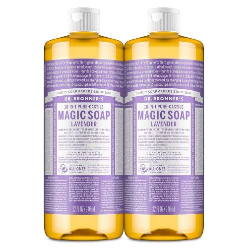 Dr. Bronner's Magic Soap - Pure-Castile Liquid Soap (Lavender, 32 ounce, 2-Pack) -Regenerative Organic Certified Oils, 18-in-1 Uses: Body, Hair, Laundry, Pets & Dishes, Concentrated, Vegan, Non-GMO