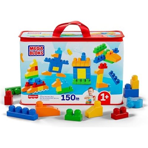MEGA BLOKS First Builders Toddler Blocks Toys Set, Deluxe Building Bag with 150 Pieces and Storage, Creative Open-Ended Play, Red, Ages 1+ Years