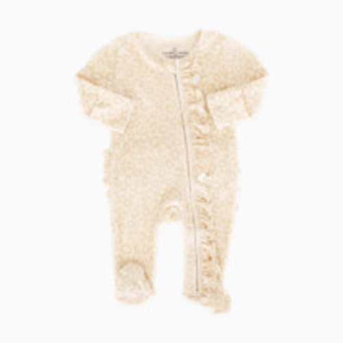 Caden Lane Bamboo Waffle Ruffle Zipper Footie - Lovely Leopard, 0-3 M