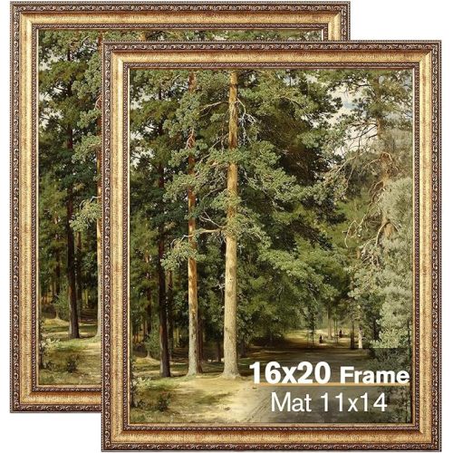 Splinterix 16x20 Picture Frame Gold Vintage, Matted to 8.5x11 Print, 2 Pack
