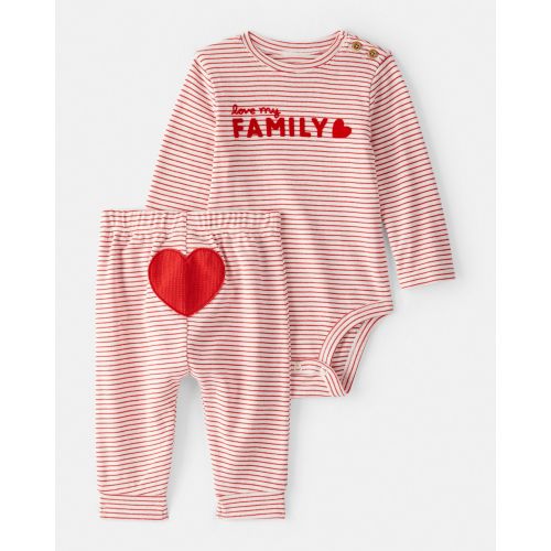 Baby Valentine's Day 2-Piece Striped Long-Sleeve Bodysuit & Pant Set - Red/White | Carter's